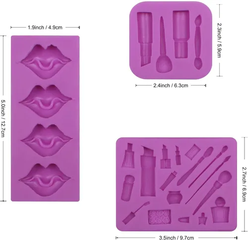Miniatura 2 de Moldes de silicona de chocolate para maquillaje, molde de fondant de lápiz labial para hornear decoración de pastel de cumpleaños de niña