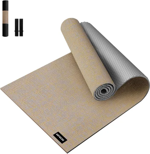 HAPBEAR Tapete de yoga extra grande (84 x 30 pulgadas), lino natural duradero de 1/4 pulgadas de grosor, antideslizante y resistente al desgarro,