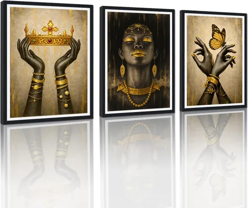 Miniatura 81 de MAMAGO Lienzo decorativo para pared, pintura de belleza dorada y negra, fotos de mujeres africanas, hermosos pósteres de mujer negra, impresiones