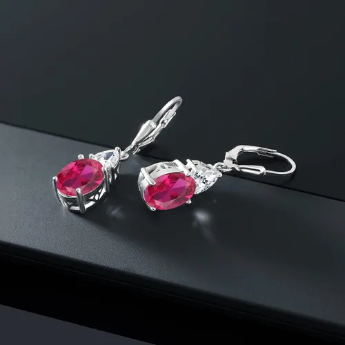 Miniatura 5 de Gem Stone King 4-6 Cttw Leverback Dangle Earrings For Women Gemstone Birthstone 925 Sterling Silver Oval 10X8MM Trillion 5MM Elegant Drop