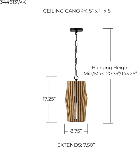 Miniatura 2 de Capital Lighting 344613WK Archer - Lámpara de techo colgante moderna de madera de mango hecha a mano, 1 luz de 100 vatios, 17 pulgadas de alto x 9