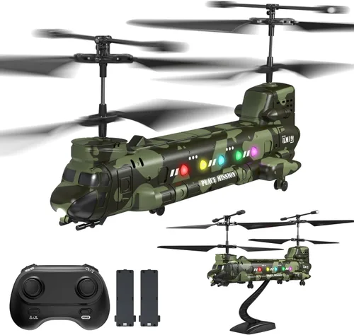 Helicóptero de control remoto Chinook del ejército, helicóptero RC de transporte militar LM19-D, retención de altitud, despegue y aterrizaje con una