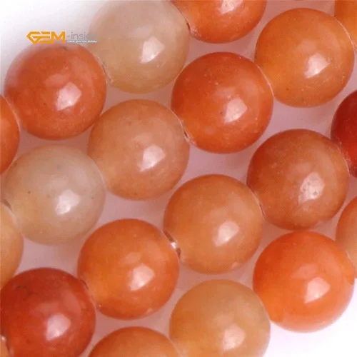 Miniatura 3 de GEM-Inside - Cuentas redondas de jade de aventurina naranja natural de 0.315 pulgadas (0.315 in), cuentas de agujero grande para hacer joyas, Jade