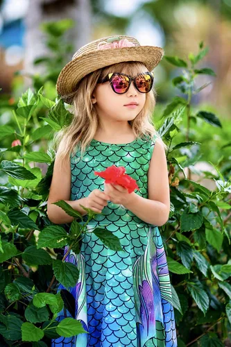 Miniatura 2 de Funnycokid Girls Mermaid Dress Kids Summer Sleeveless Dresses Birthday Sundress Swing Outfit 4-13 Years