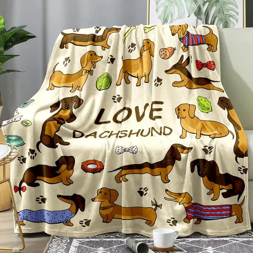 Miniatura 15 de Manta de perro salchicha Weiner, manta de perro salchicha con texto en inglés "I Love Dachshunds" para adultos, regalo súper suave para los amantes