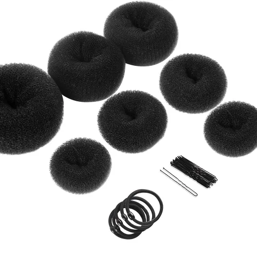Miniatura 8 de Teenitor Creador de Moños para el Cabello, 7 piezas de Donuts para Moños (1 Extra Grande, 2 Grandes, 2 Medianos, 2 Pequeños), Marrón Claro D-Marrón