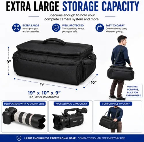 Miniatura 4 de eCost Acuvar profesional extra grande con acolchado adicional, bolsa de accesorios resistente al agua para gadgets compatible con cámaras