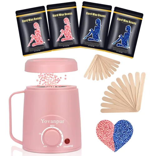 Kit de depilación para mujer, mini calentador de cera, kit de cera dura con cuentas de 14 onzas, depilación portátil para cara, axilas, cejas,