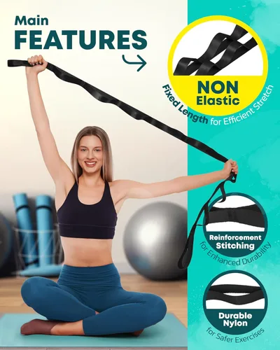 Miniatura 3 de Correa elástica de yoga no elástica con bucles, banda elástica para terapia física, bandas elásticas para ejercicio y flexibilidad, correa elástica