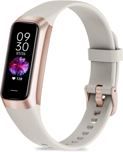 Zeacool Rastreador de actividad física con frecuencia cardíaca 24/7, monitor de sueño de presión arterial de oxígeno en sangre, rastreador de Beige