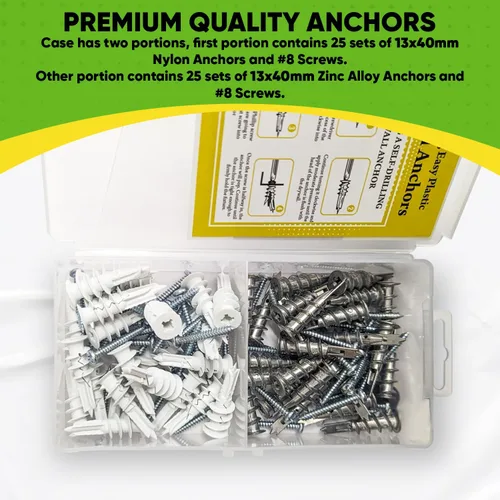Miniatura 4 de Anclajes para paneles de yeso anclajes de plástico de pared autoperforantes de zinc para paneles de yeso con kit de tornillos, incluye 25 anclajes