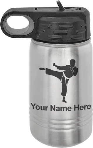 Miniatura 46 de Botella de agua personalizada LaserGram, Karate Man, de acero inoxidable con doble pared aislada al vacío con tapa abatible, regalo personalizado