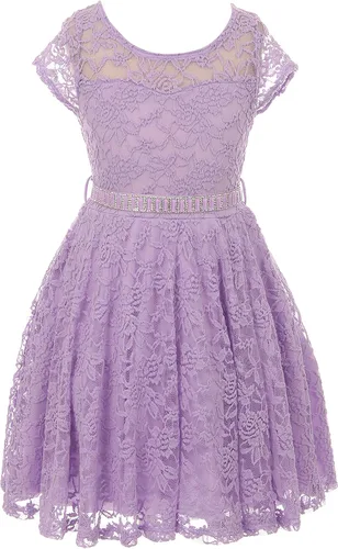 Miniatura 36 de Little Girl - Vestido de niña con manga de encaje y cinturón de piedras