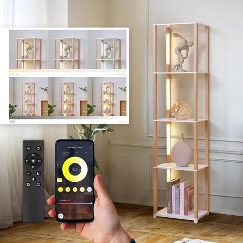 Miniatura 11 de RGBCW - Lámpara de pie con estantes, lámpara de pie LED inteligente moderna con sincronización de música, lámpara de estante de esquina que cambia
