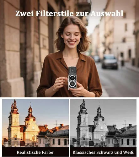Miniatura 4 de Cámara digital retro de Chuzhao, cámara vintage portátil estilo TLR de doble lente, 12MP con enfoque automático, 1080P FHD, cámara de apuntar