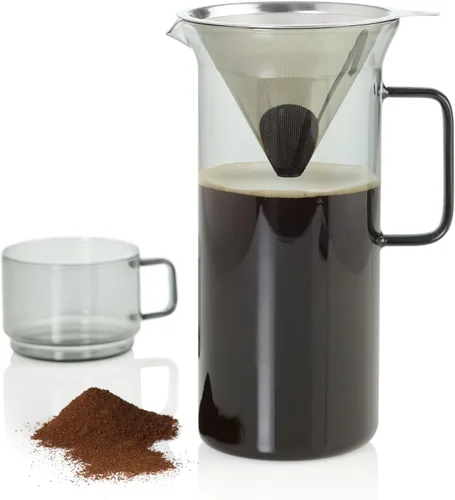 Miniatura 6 de AdHoc Impact Pour Over - Cafetera con recipiente de vidrio de 1 litro, filtro de acero inoxidable reutilizable de doble capa, cafetera