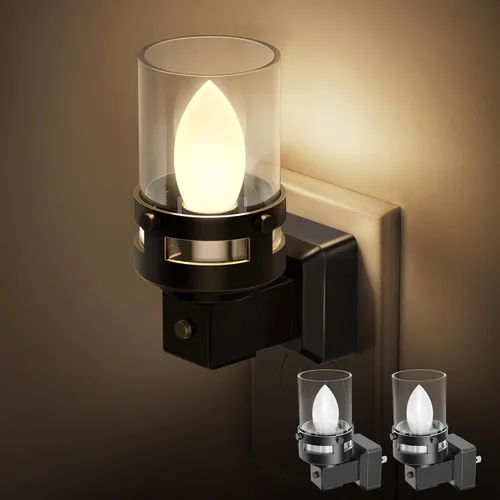 Miniatura 8 de Briignite Candelabro de luz nocturna enchufable a la pared, luz nocturna LED cálida con sensor de anochecer a amanecer, 0-100LM regulable, luz