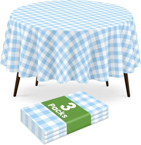 Miniatura 52 de Paquete de 2 manteles redondos desechables color azul oscuro, manteles de plástico para fiestas, 84 x 84 pulgadas, impermeable, para campamento