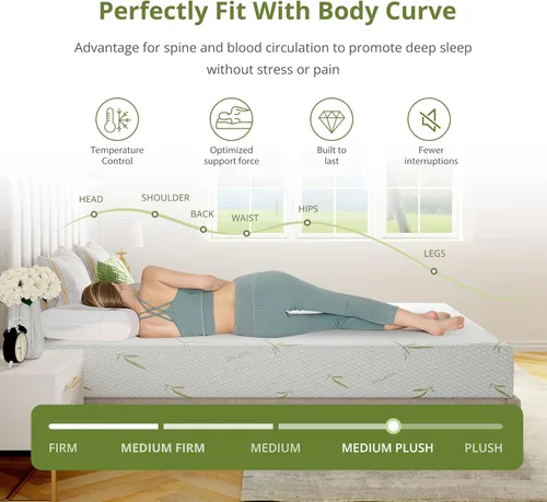Miniatura 4 de EGOHOME Colchón individual de 5 pulgadas, espuma viscoelástica de gel de té verde refrescante para aliviar la presión, soporte firme medio, sin
