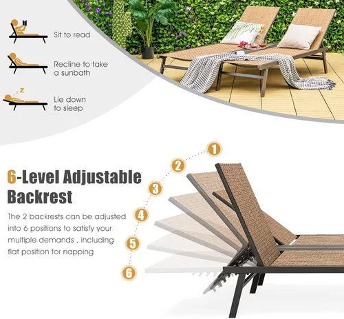 Miniatura 5 de COSTWAY Patio 2-Persona Chaise Lounge Chair 6-Posición Trasera Ajuste Panel Medio