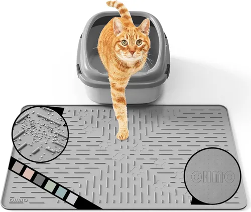 Miniatura 28 de OHMO Alfombrilla Grande para Arena de Gatos Alfombrilla de Captura Premium Goma de Silicona 31.5 x 23.6 pulgadas Gris Ceniza, Alfombrilla para Caja