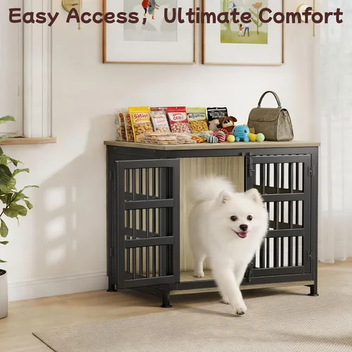 Miniatura 5 de Jaula para perros de 26 pulgadas, jaulas para perros de razas grandes, jaulas para perros interiores de madera, mesa auxiliar, jaula combinada