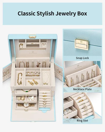 Miniatura 19 de Vlando Joyero de piel sintética, organizador mediano de joyería, regalo vintage para mujer, patrón de cruz rosa