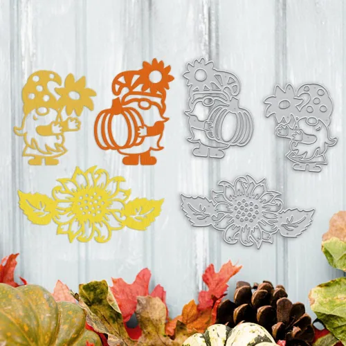 Miniatura 5 de Troquel de corte de metal de calabaza de otoño de Acción de Gracias para hacer tarjetas, juegos de troqueles enanos de otoño, flores de gnomo