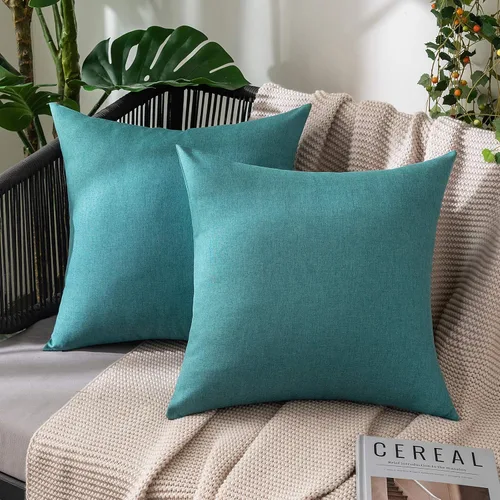 Miniatura 93 de MIULEE Paquete de 2 fundas decorativas para almohadas de exterior, sólidas, impermeables, de lino sintético, estilo granja de jardín, fundas de Óxido