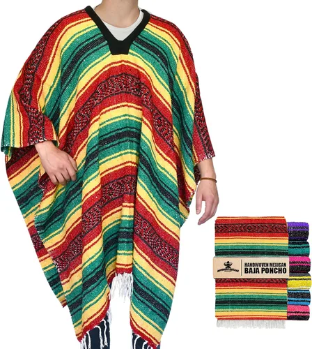 Miniatura 12 de Artisans Bazaar Poncho tradicional mexicano de Baja para hombres y mujeres, auténtico sarape de Gaban, manta de vaquero Pancho Jorongo