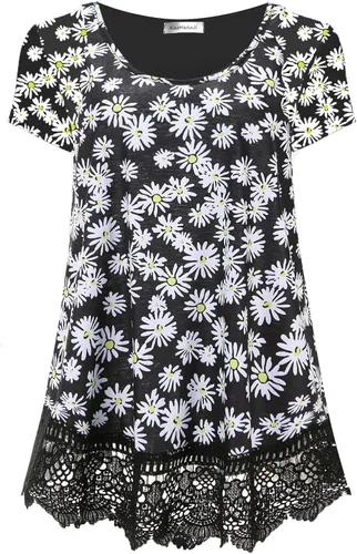 Blusas tipo túnica de talla grande para mujer, blusas de ajuste holgado, extensor de encaje, manga corta, Halloween