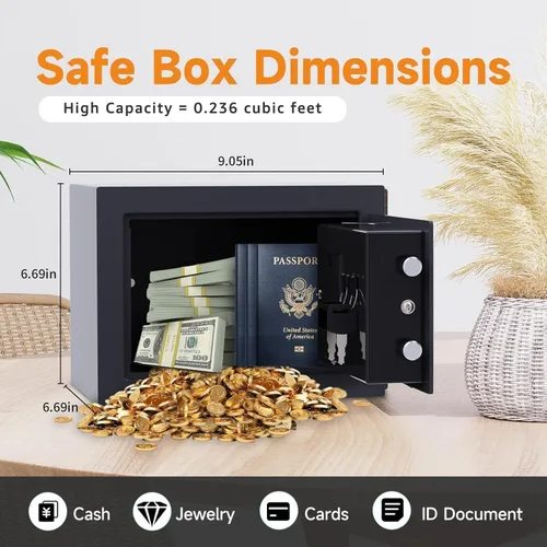 Miniatura 3 de Caja de seguridad pequeña PATRON para dinero con código y llaves, caja fuerte mini sólida para niños con teclado de seguridad electrónico digital