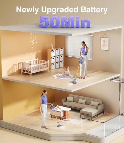 Miniatura 3 de MBYULO - Aspiradora inalámbrica de mano, vertical para hogar, liviana, 400 W, 38 kPa potente succión, batería recargable hasta 50 minutos