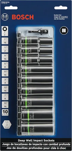 Miniatura 2 de BOSCH ITDSO12V10 Juego surtido de 10 piezas mixtas de 1/2 pulgada con adaptador de enchufe hexagonal de 1/4 pulgadas a 1/2 pulgada