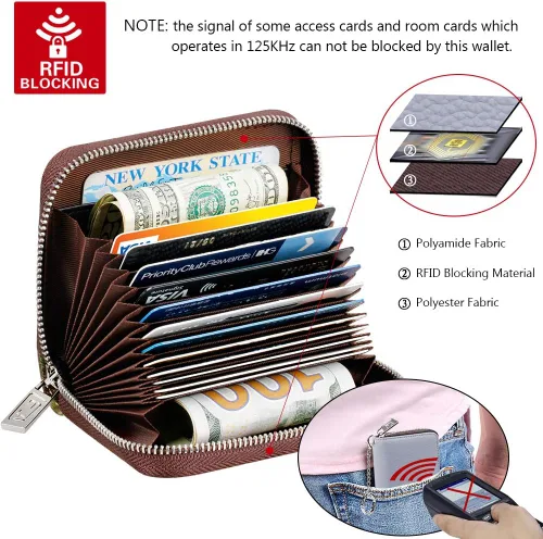 Miniatura 5 de FurArt Cartera con Cremallera para Mujeres, Cartera con Bloqueo RFID para Tarjetas de Crédito, Portador de Tarjetas de Presentación, Cartera Llavero