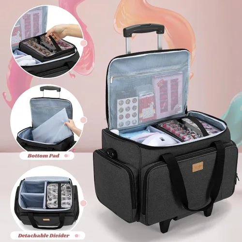 Miniatura 2 de LUXJA Organizador de esmalte de uñas rodante con capacidad para 90 botellas y una lámpara de uñas, estuche de esmalte de uñas rodante con una