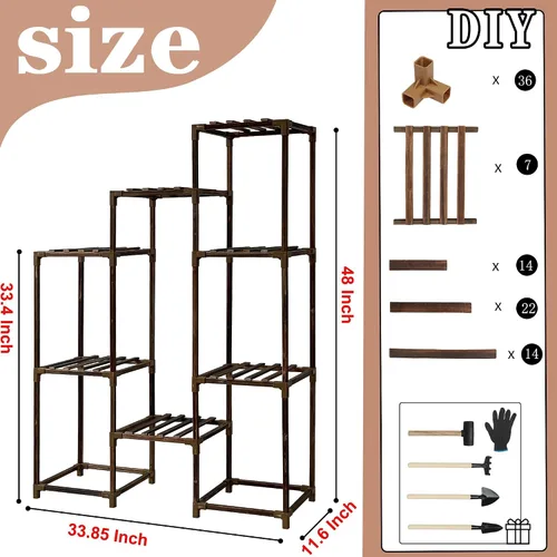 Miniatura 5 de HOMKIRT Soporte para plantas con luz de crecimiento, estante iluminado para plantas de interior para múltiples plantas, estante alto de madera