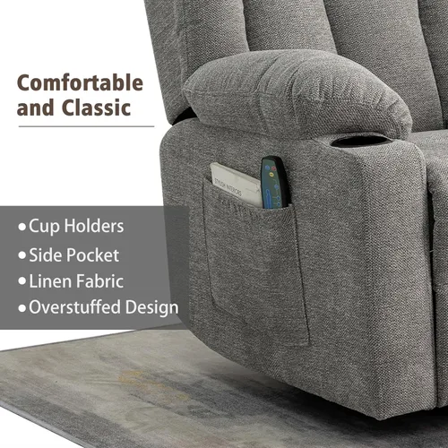 Miniatura 9 de Ketaiyou - Silla reclinable giratoria para adultos, sillón deslizante manual grande y acolchado con masaje y calor, cómodo sofá reclinable de tela