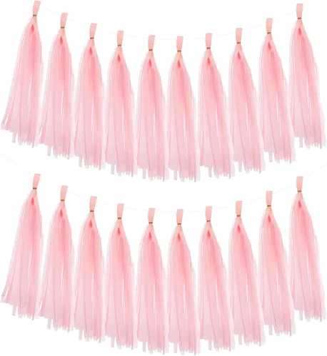 Miniatura 28 de MECCANIXITY 20 guirnaldas de papel de seda con borlas para decoración de fiestas, día de San Valentín, cumpleaños para mujeres con cuerda y alambre