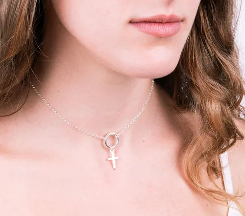Miniatura 31 de Collar de cruz de oro para mujer, collares con colgante de cruz minimalista, longitud de 16 a 18 pulgadas, joyería cristiana hecha a mano, regalo