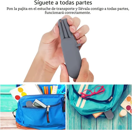 Miniatura 2 de Sunseeke Pajitas de Silicona Reutilizables - Sin Olor, 12 Pajitas Estándar para Beber, 4 Bolsas de Transporte, 2 Cepillos de Limpieza, Silicona