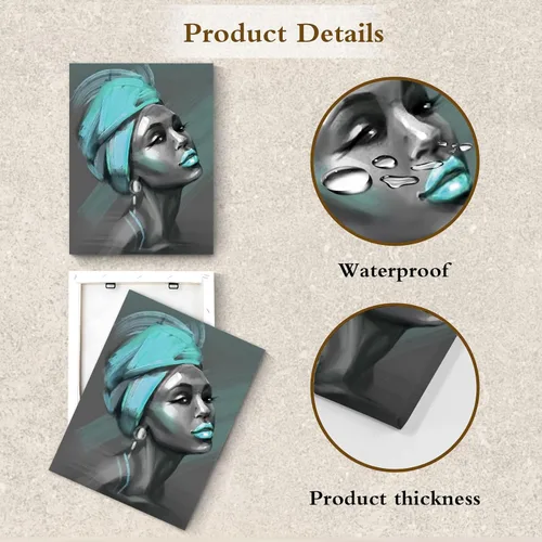 Miniatura 6 de LB Arte de pared de mujer afroamericana, mujer negra con cabello dorado, impresiones de pintura abstracta, belleza moderna negra y dorada para sala