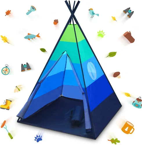 Miniatura 8 de USA Toyz Happy Hut Tienda Tipi para Niños - Tienda de Casa de Juegos Tipi Desplegable Interior para Niños, Niñas, Niños Pequeños con Bolsa de Azul
