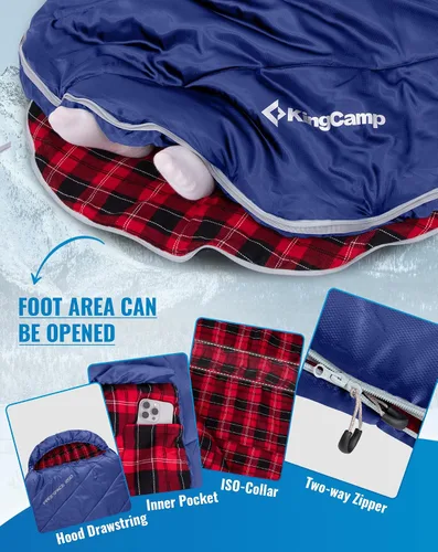 Miniatura 5 de KingCamp Sleeping Bag for Adults Big and Tall, Cold Weather Camping Sleeping Bag with Soft 100% Cotton Flannel Lining, Portable Lightweight Outdoor