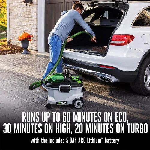 Miniatura 5 de EGO Power+ Aspiradora de taller húmeda y seca, aspiradora de coche, limpiador portátil inalámbrico, 9 galones 110 CFM, incluye batería de 56V 5.0Ah