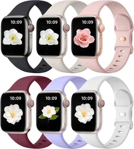 Maledan Paquete de 6 correas compatibles con Apple Watch de 38mm 40mm 41mm 42mm 44mm 45mm 46mm 49mm, mujeres y hombres, correa deportiva de silicona