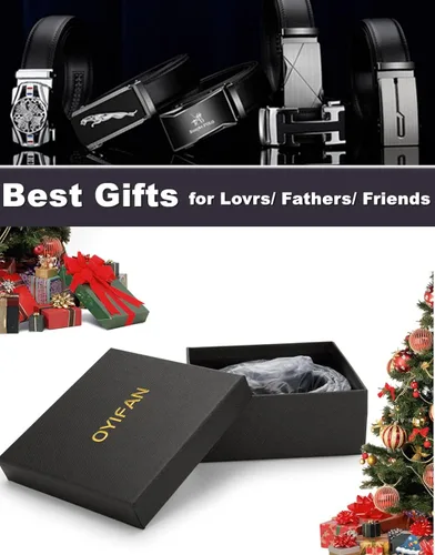 Miniatura 7 de Oyifan Cinturón negro para hombre, cinturones de cuero para hombre Slide Ratchet Belt con caja de regalo