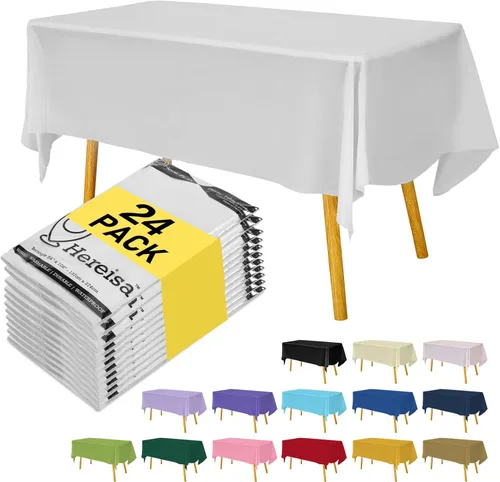 Miniatura 58 de Paquete de 3 manteles de plástico desechables de 54 x 108 pulgadas, manteles de color blanco hueso, manteles de fiesta nupcial para fiestas