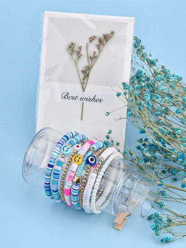 Miniatura 4 de Abitoncc Preppy Heishi - Juego de pulseras de surfista para niñas adolescentes, bonitos aretes estéticos, anillos estéticos preppy coloridos de oro