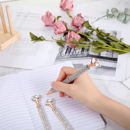 Miniatura 5 de Jeyiour 6 bolígrafos de diamantes grandes con diamantes de imitación de cristal brillante de metal con purpurina de diamante, bolígrafos de bola